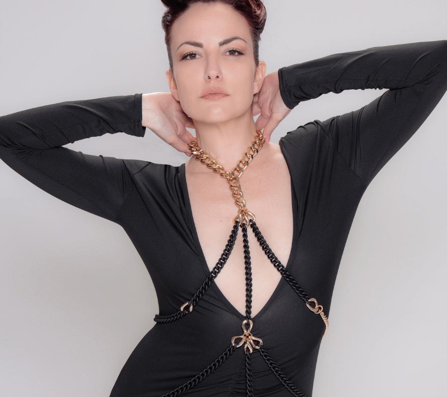 black and gold statement body chain necklace
