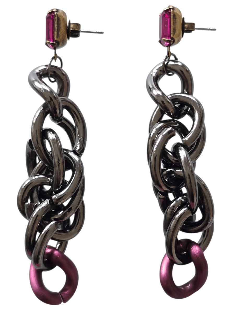 long statement lilac gunmetal chain earrings