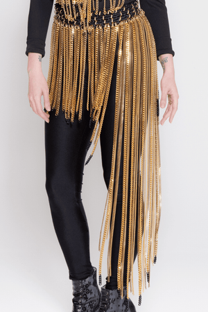 dune fringed long chain skirt handmade avantgarde