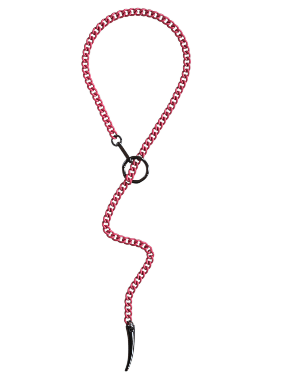 long pink gunmetal chunky chain necklace