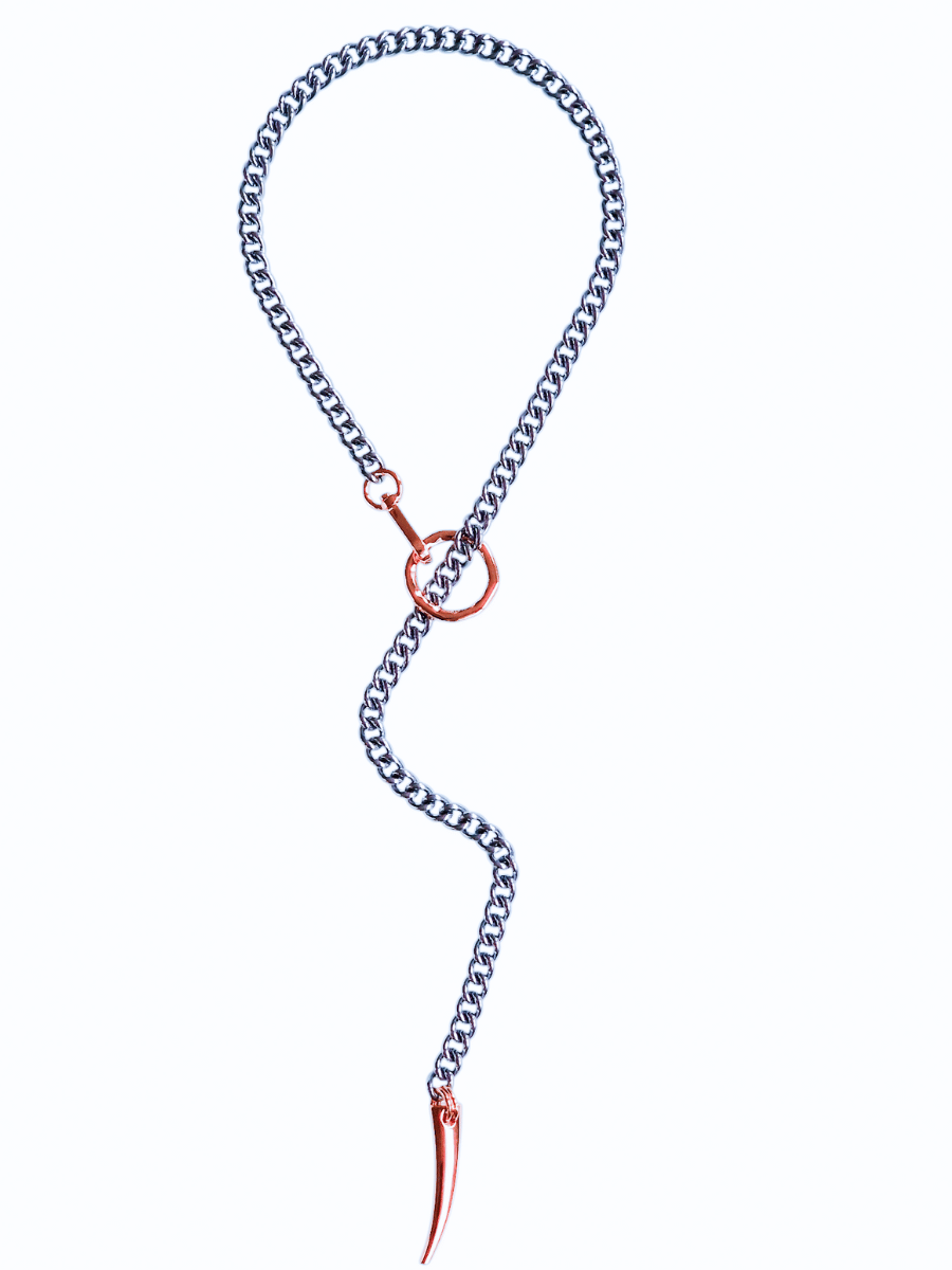 long chain necklace titanium blue and rose gold