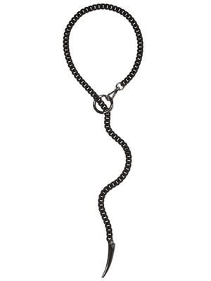 Black matte long chain necklace with gunmetal O ring and spike pendant at the bottom