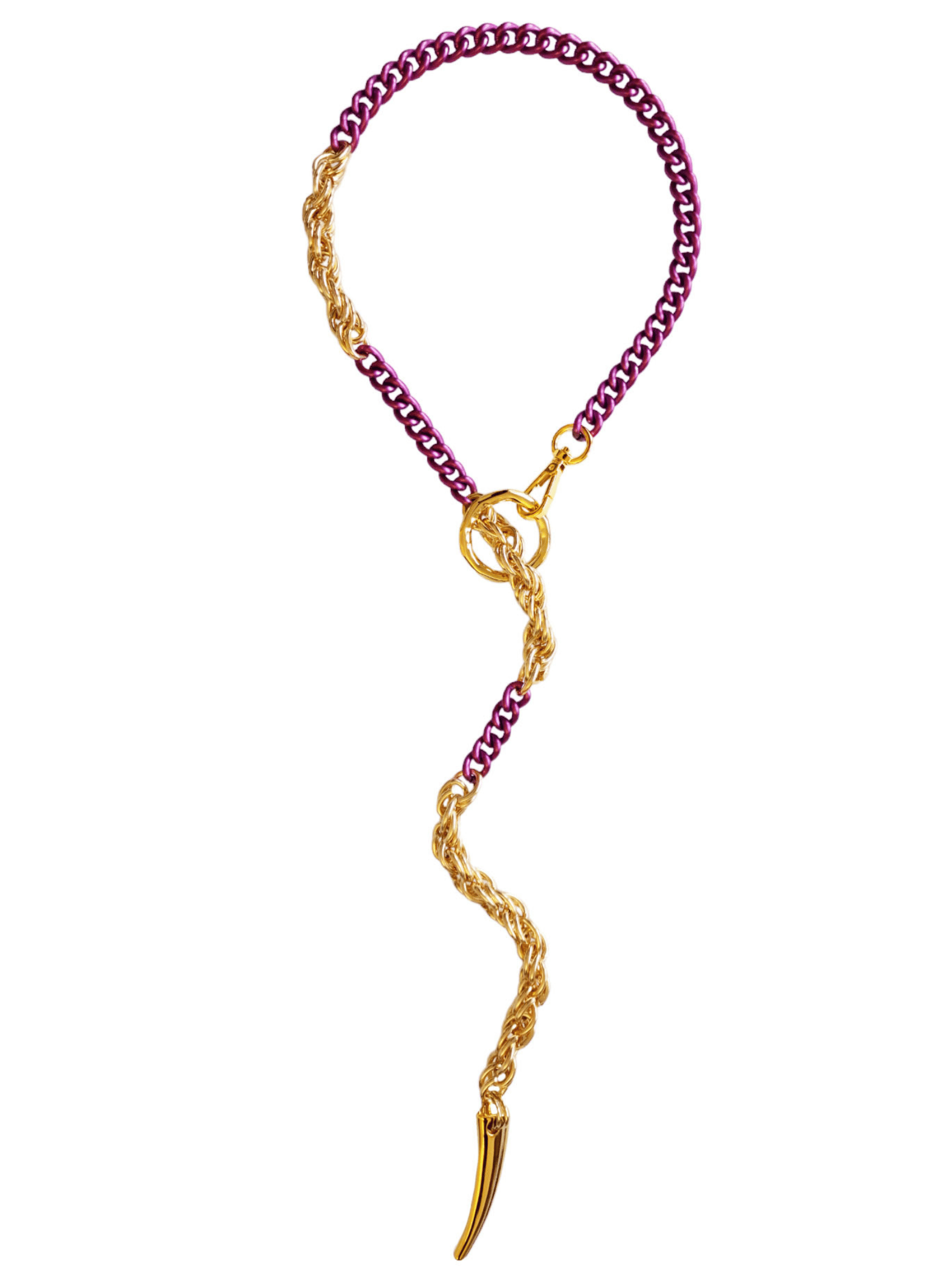 lilac gold long chunky chain necklace with twisted rope chain