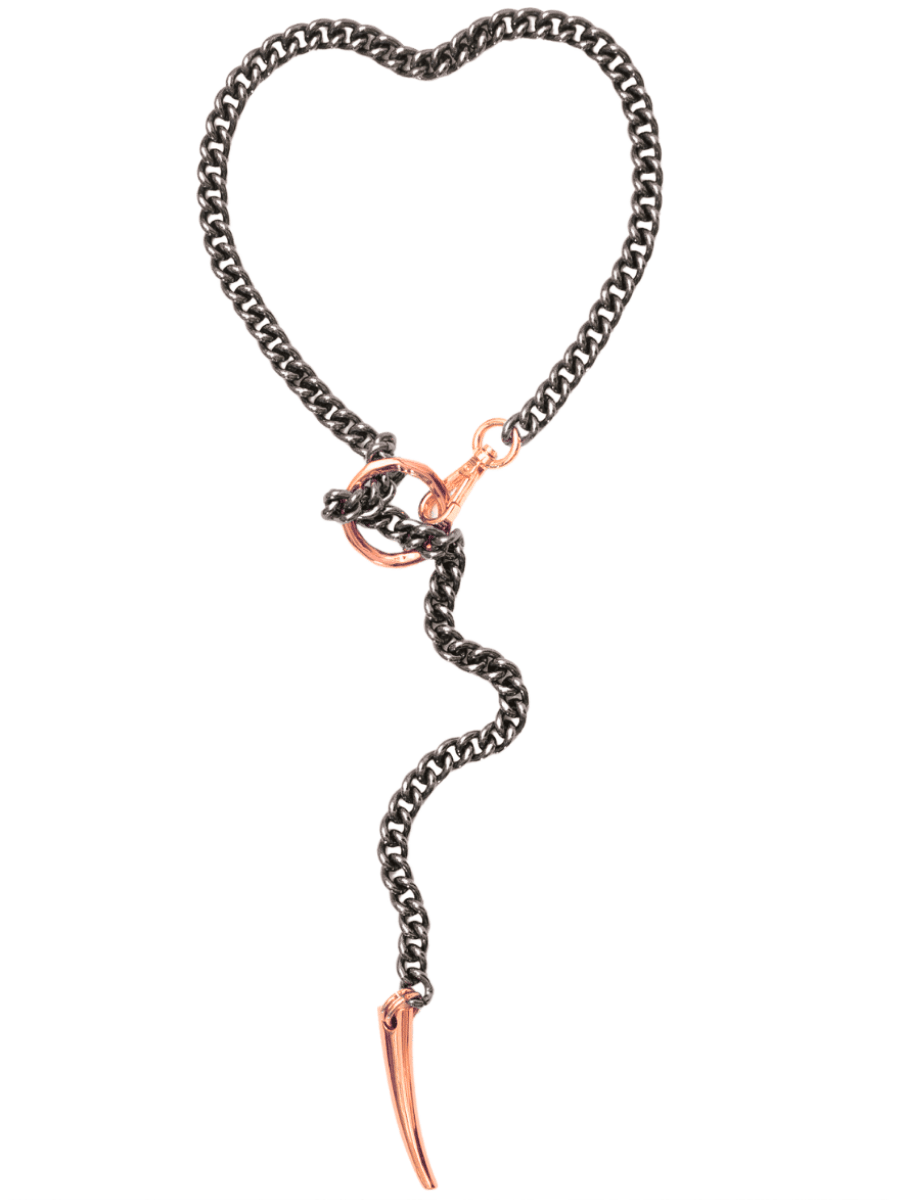 long chain y necklace gunmetal with rose gold details