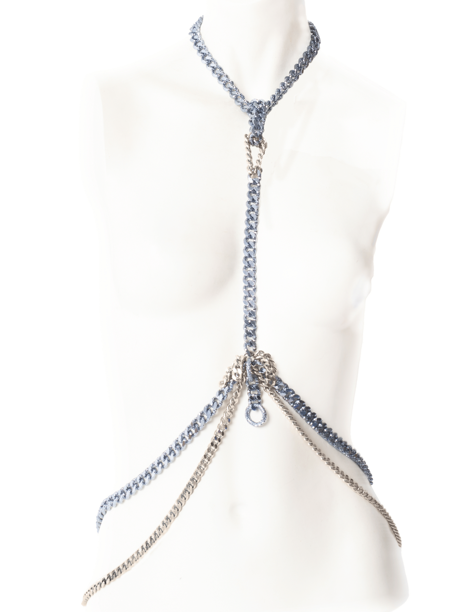 Silver blue body chain necklace