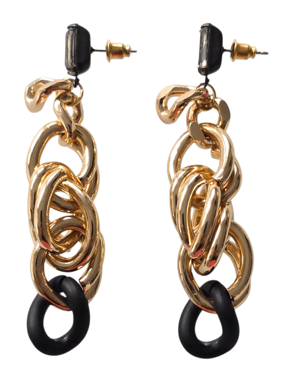 long statement gold rope stud earrings with black details