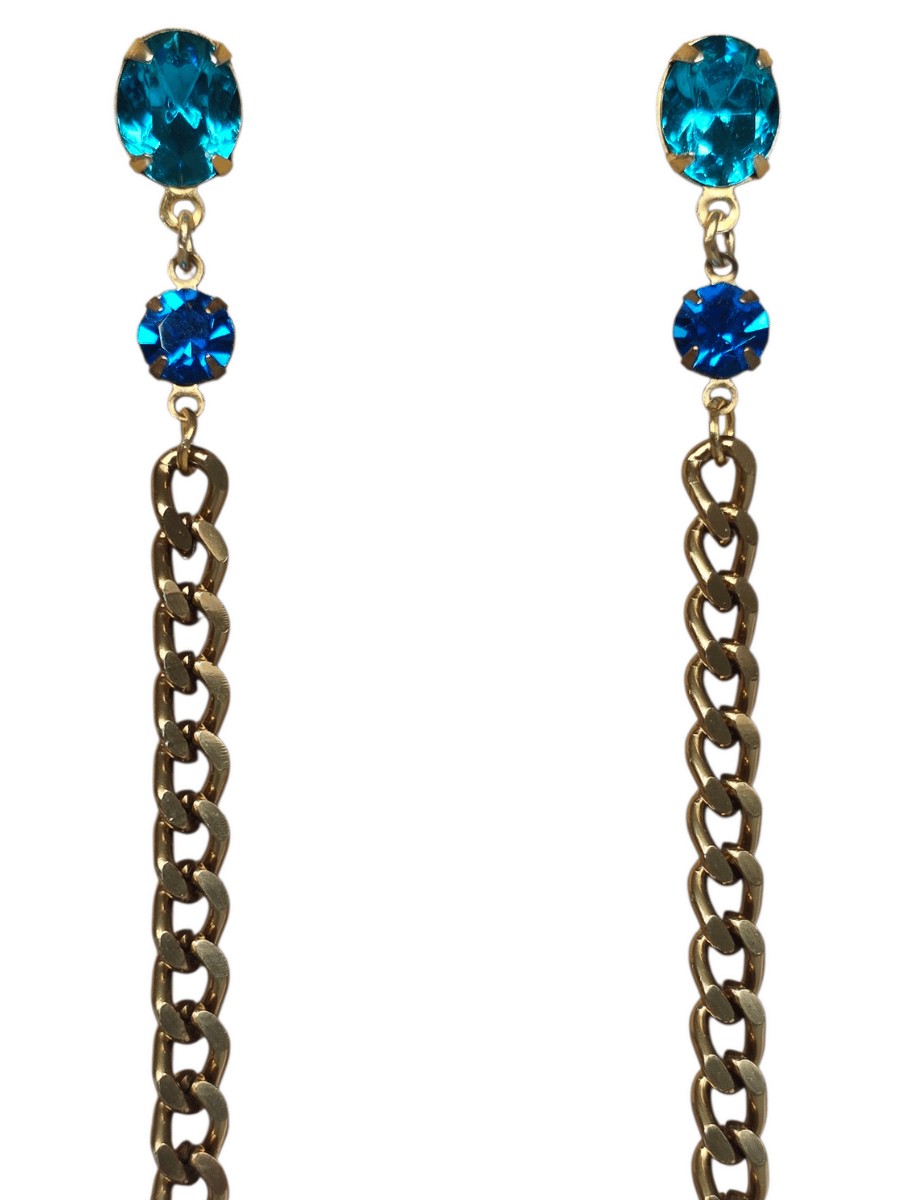 detail long summer earrings blue and gold