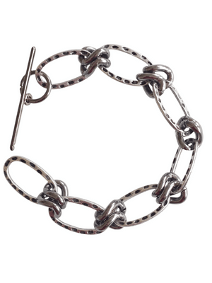 tribal hammered chain bracelet in ancient silver and gunmetal