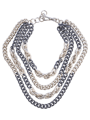 multistrand statement necklace in grey silver