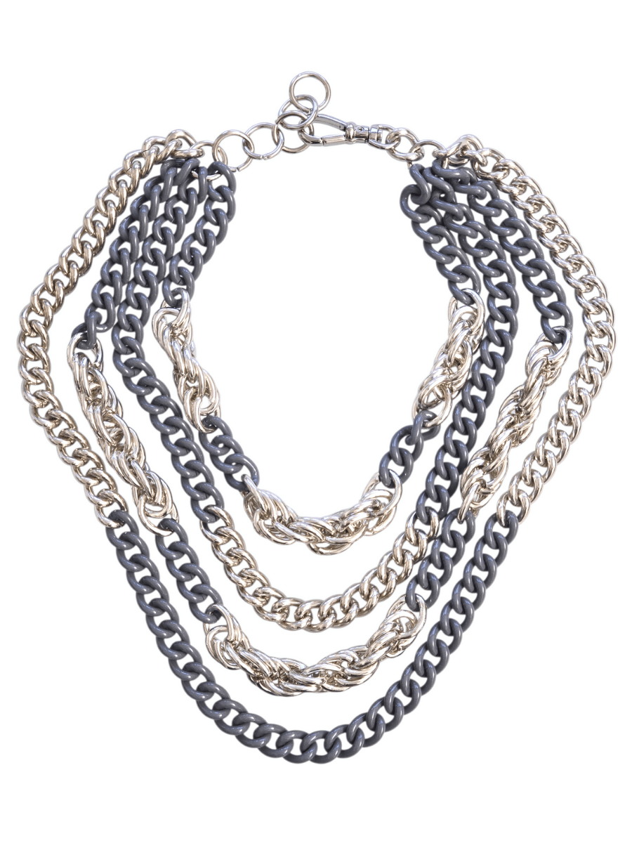multistrand statement necklace in grey silver