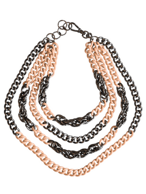statement layered chain necklace in beige and gunmetal