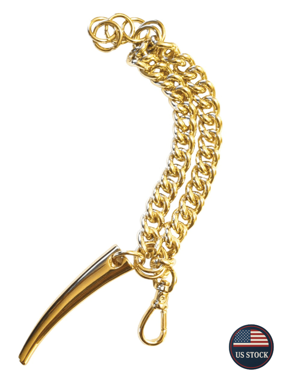 Gold chain bracelet with claw pendant and snaphook on a white background
