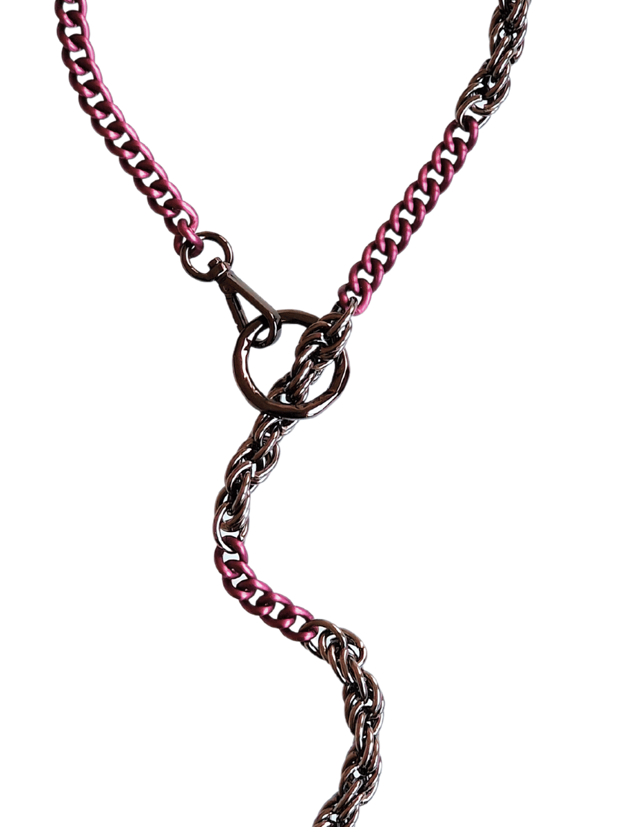 lilac and gunmetal chain detail