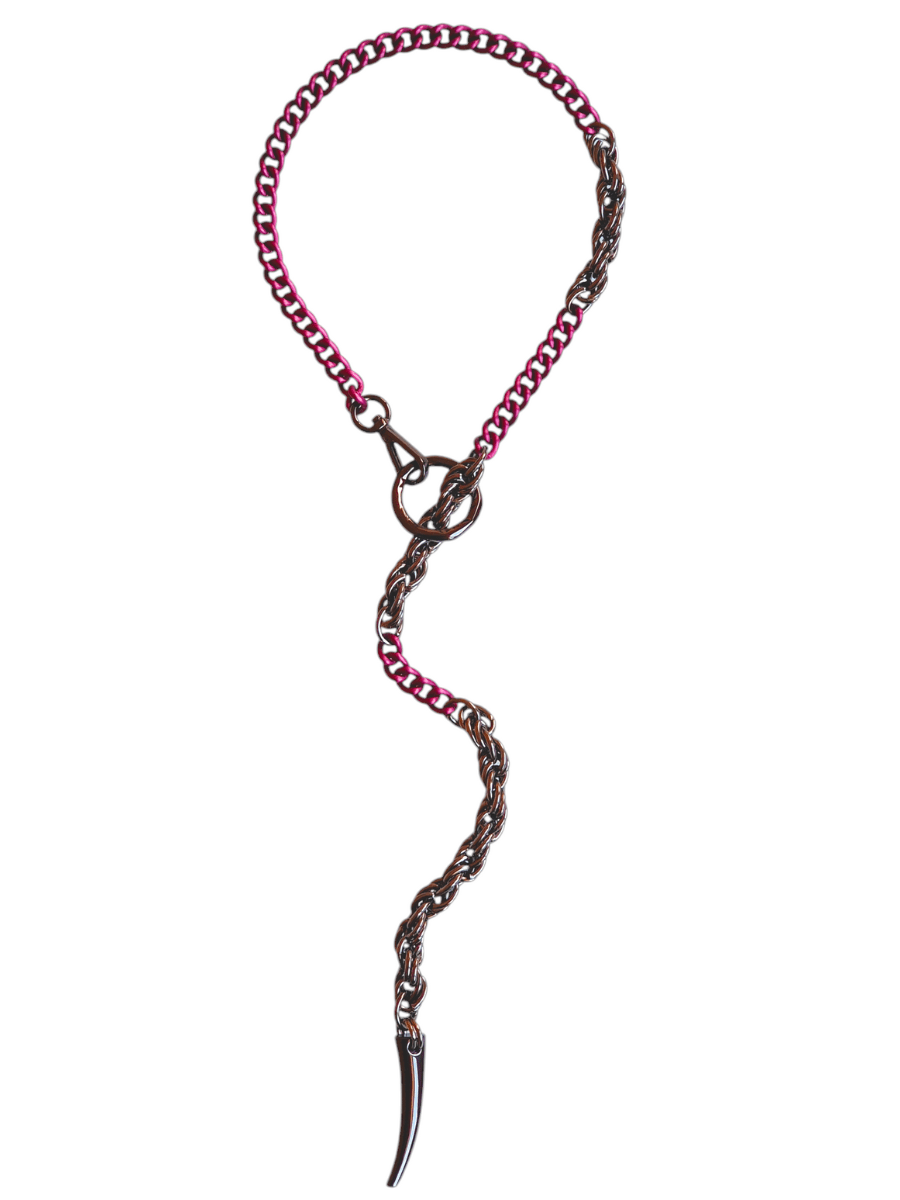 long purple gunmetal chain necklace
