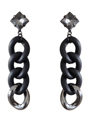 elegant gothic chain earrings in black with crystal stud posts