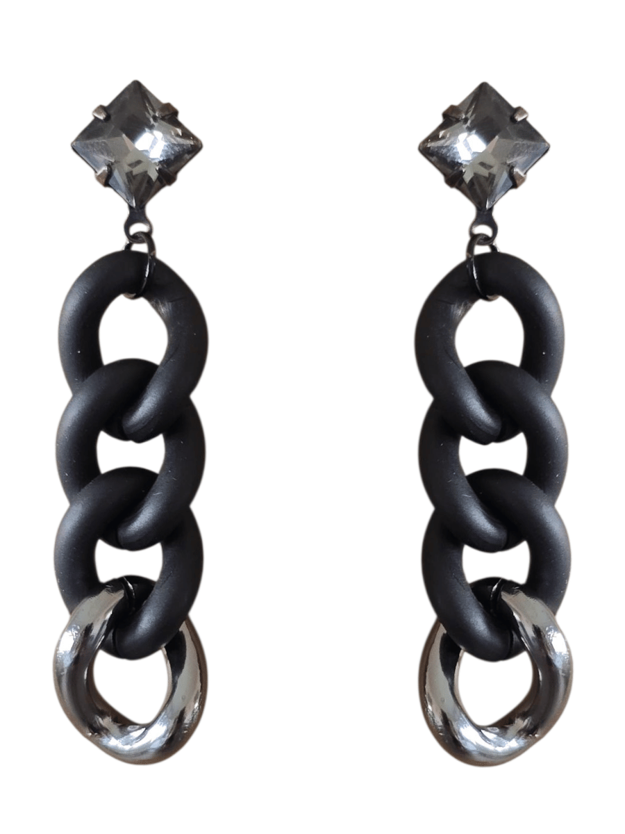 elegant gothic chain earrings in black with crystal stud posts