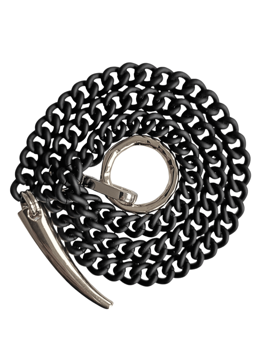 Black chain necklace with silver metal hardware