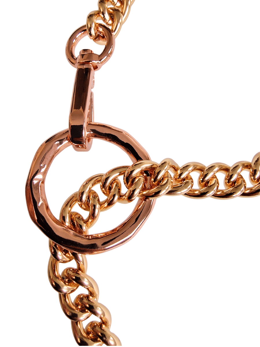 detail of bicolor gold necklace with O ring