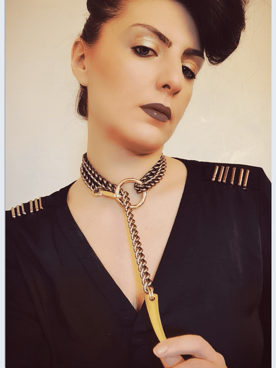 vintage steampunk long chain necklace with gold elements