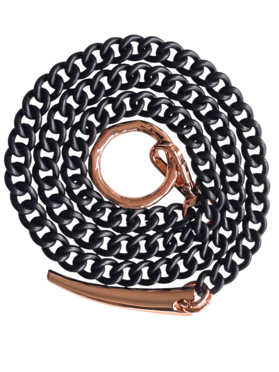 long statement black rose gold necklace spiral