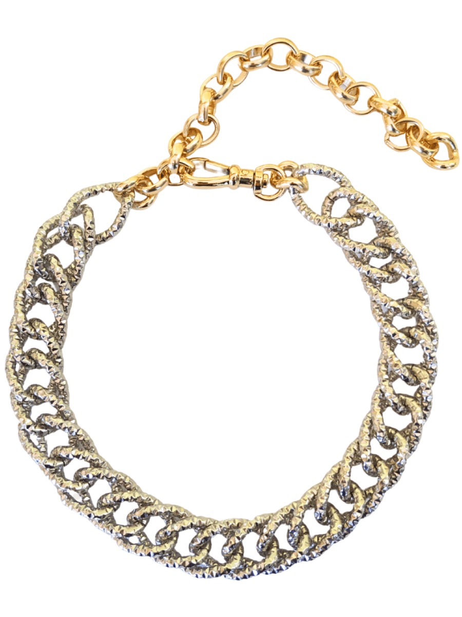 glitter chunky chain choker bicolor silver gold