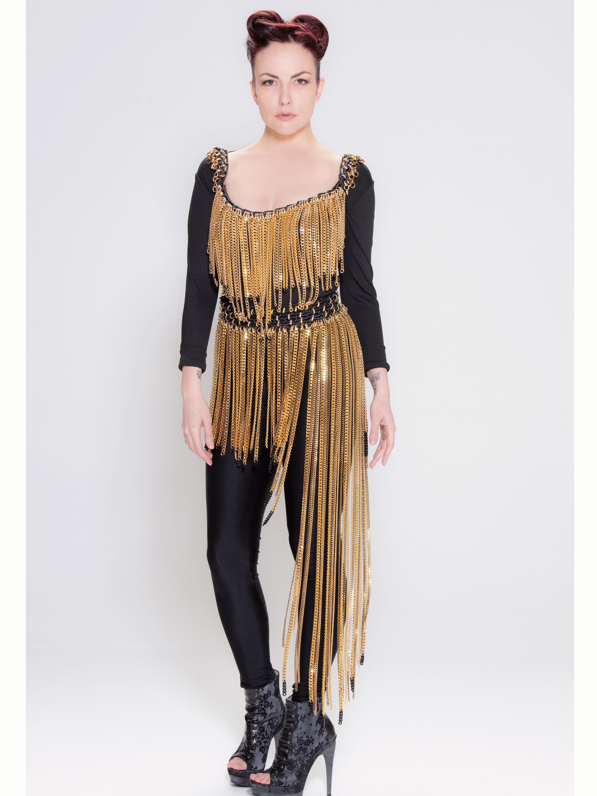 fringed belt chains skirt gold