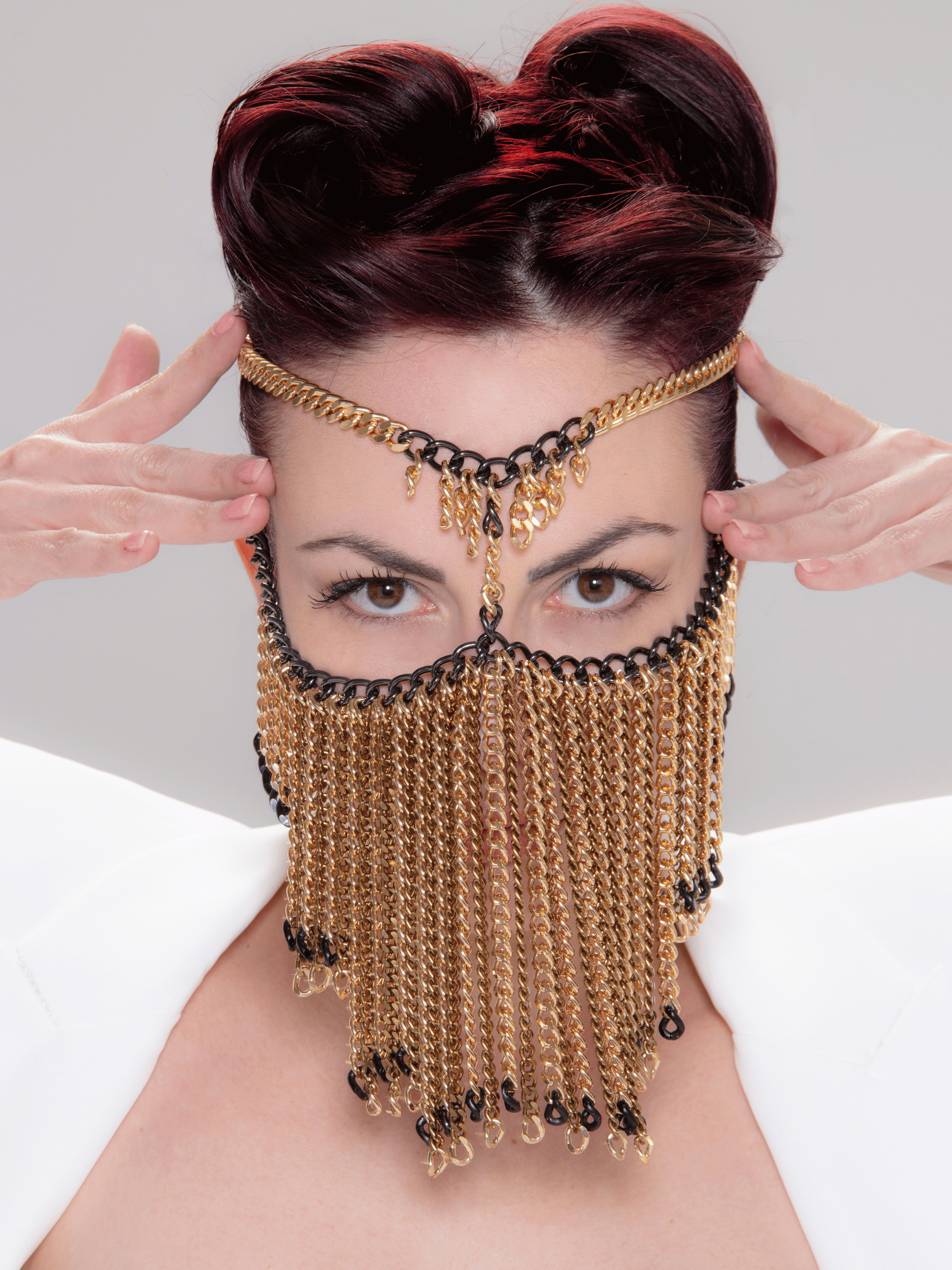 haute couture chain veil gold