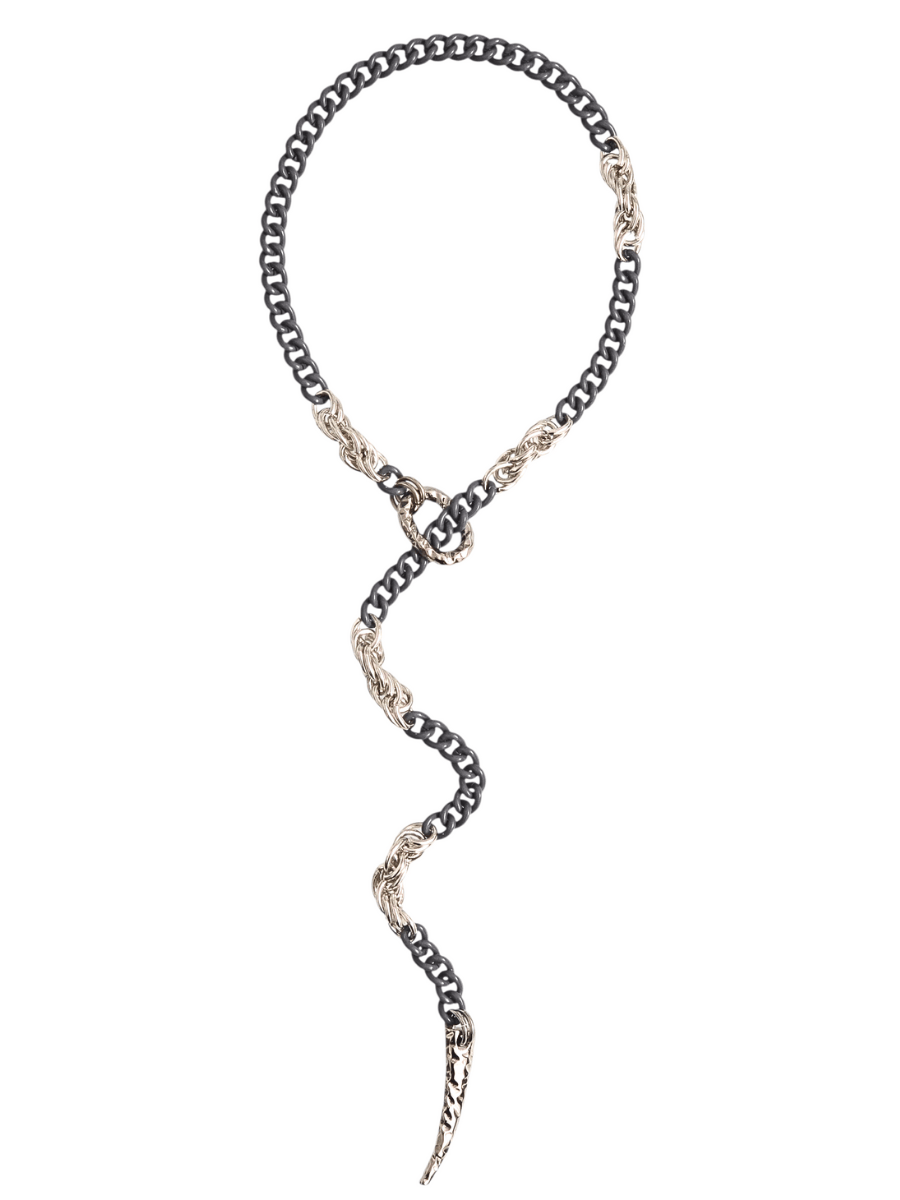 long y chunky chain necklace in silver grey with claw pendant