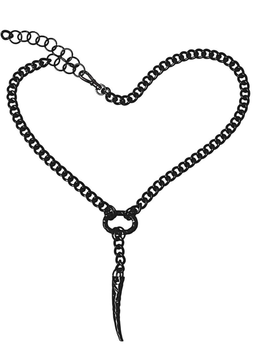 black glossy chain belt with o ring and claw product photo on white background