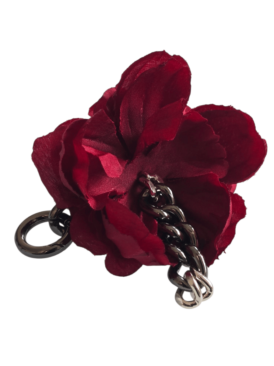 red fabric flower with chains pendant