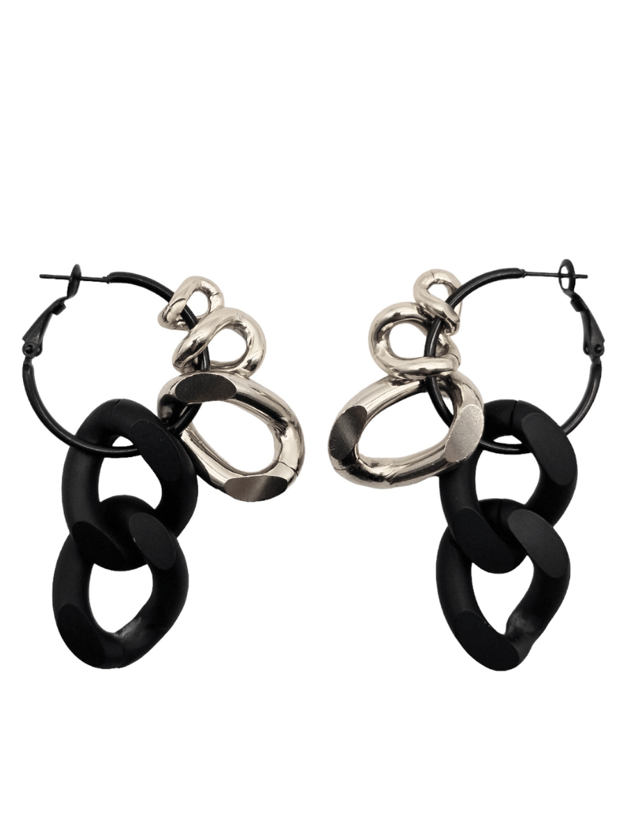 black silver chain statement hoop earrings