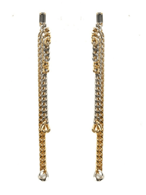 long statement fringe earrings in gold and silver chains