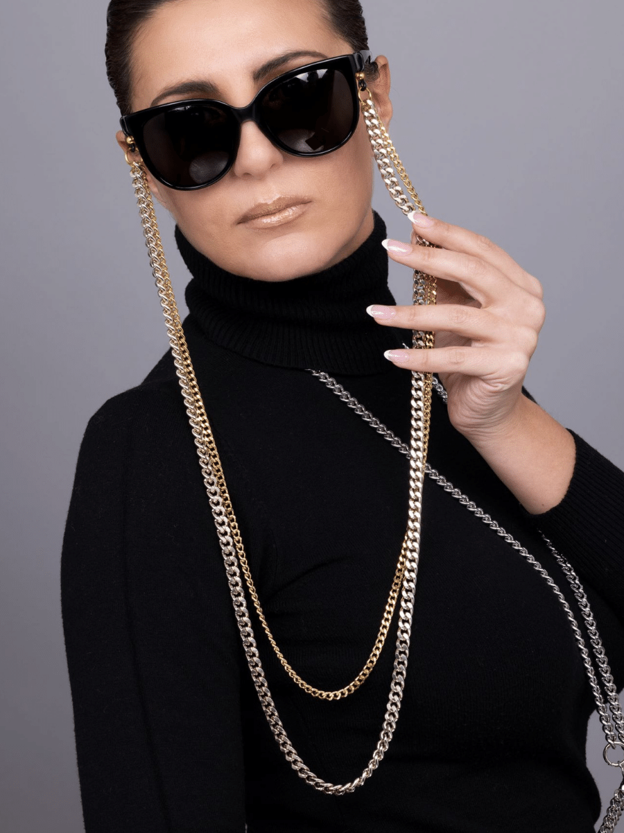 statement eyeglasses chain bicolor silver gold