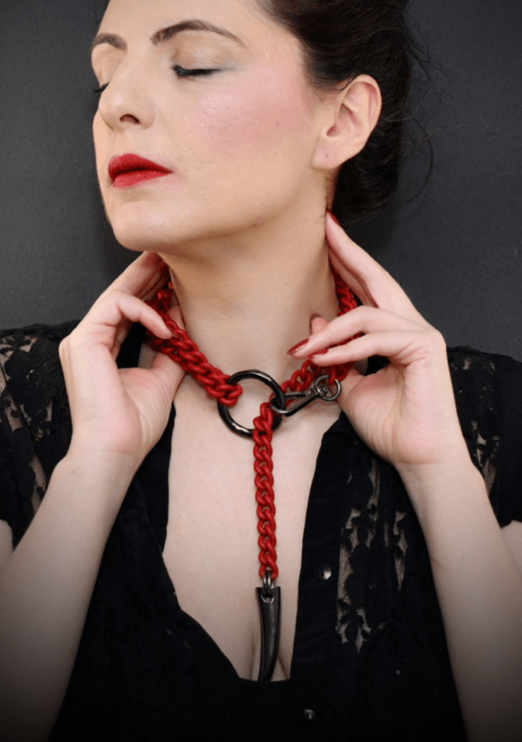 FORBIDDEN Necklace - Red Matte & Gunmetal ((Last Ones)