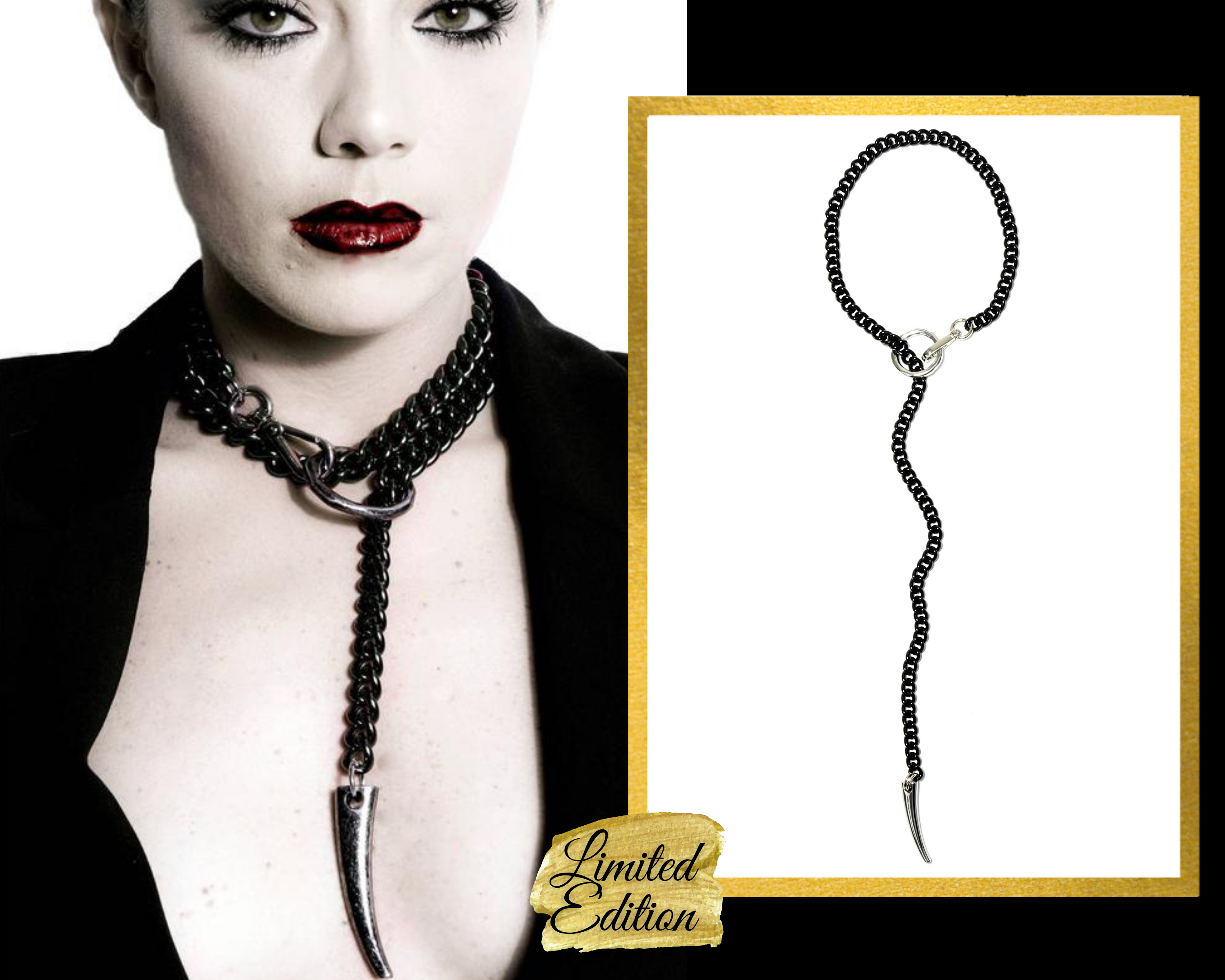 WGT Black long choking chain necklace elegant bdsm vampire chain collar
