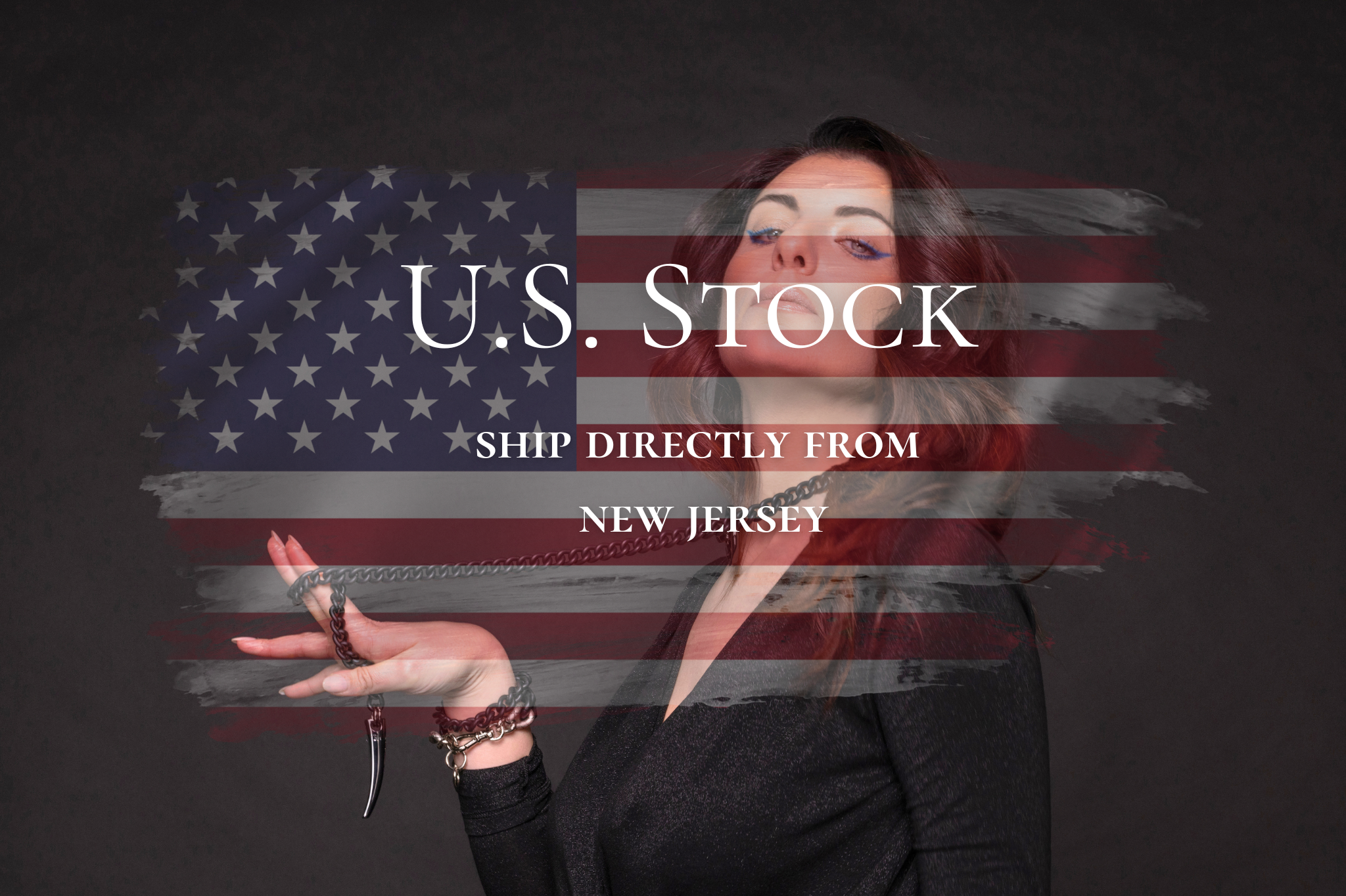 us stock banner on american flag and woman 