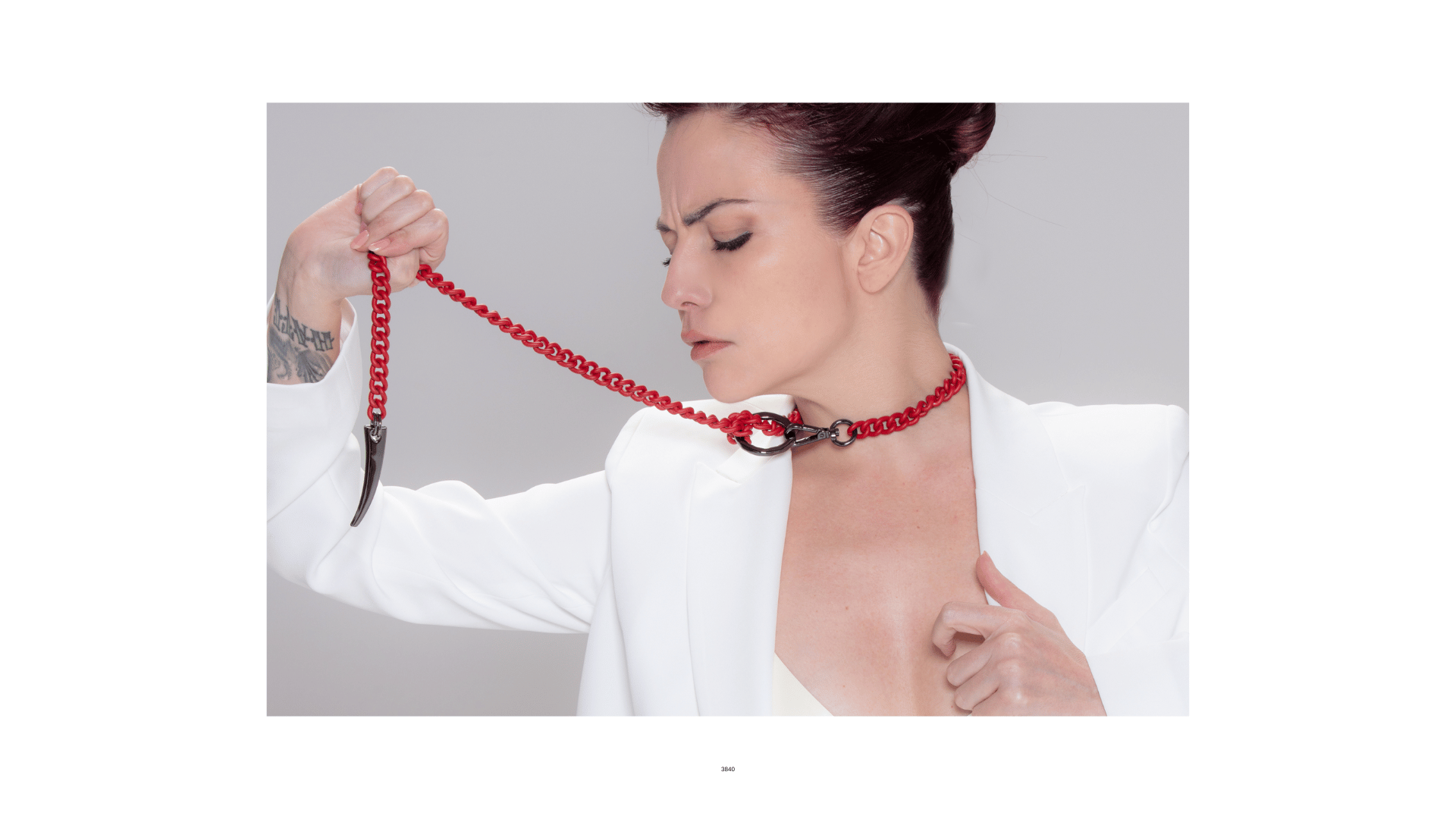 Avantgarde red long chain necklace with spike pendant by finerblack jewelry