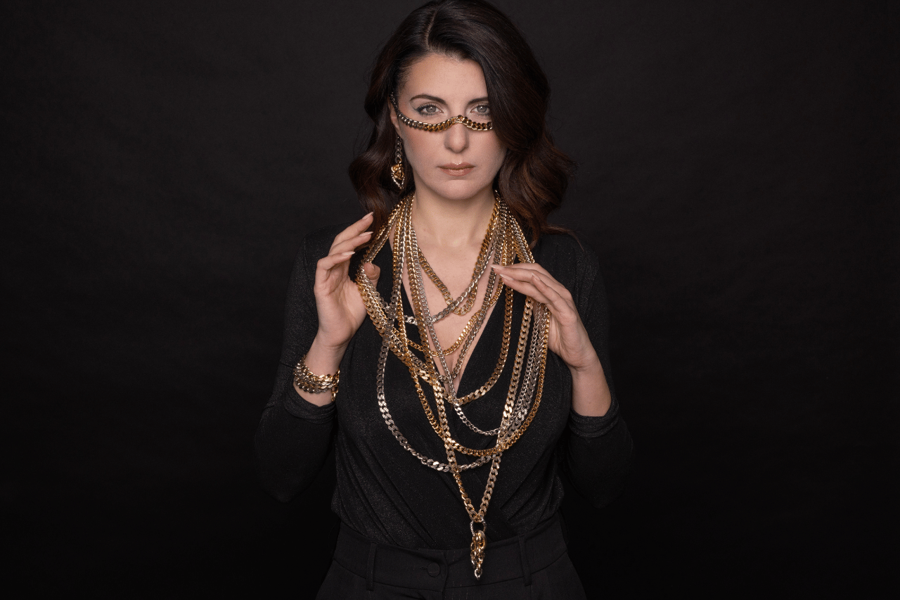 multi strand dramatic chain necklace in gold and silver 