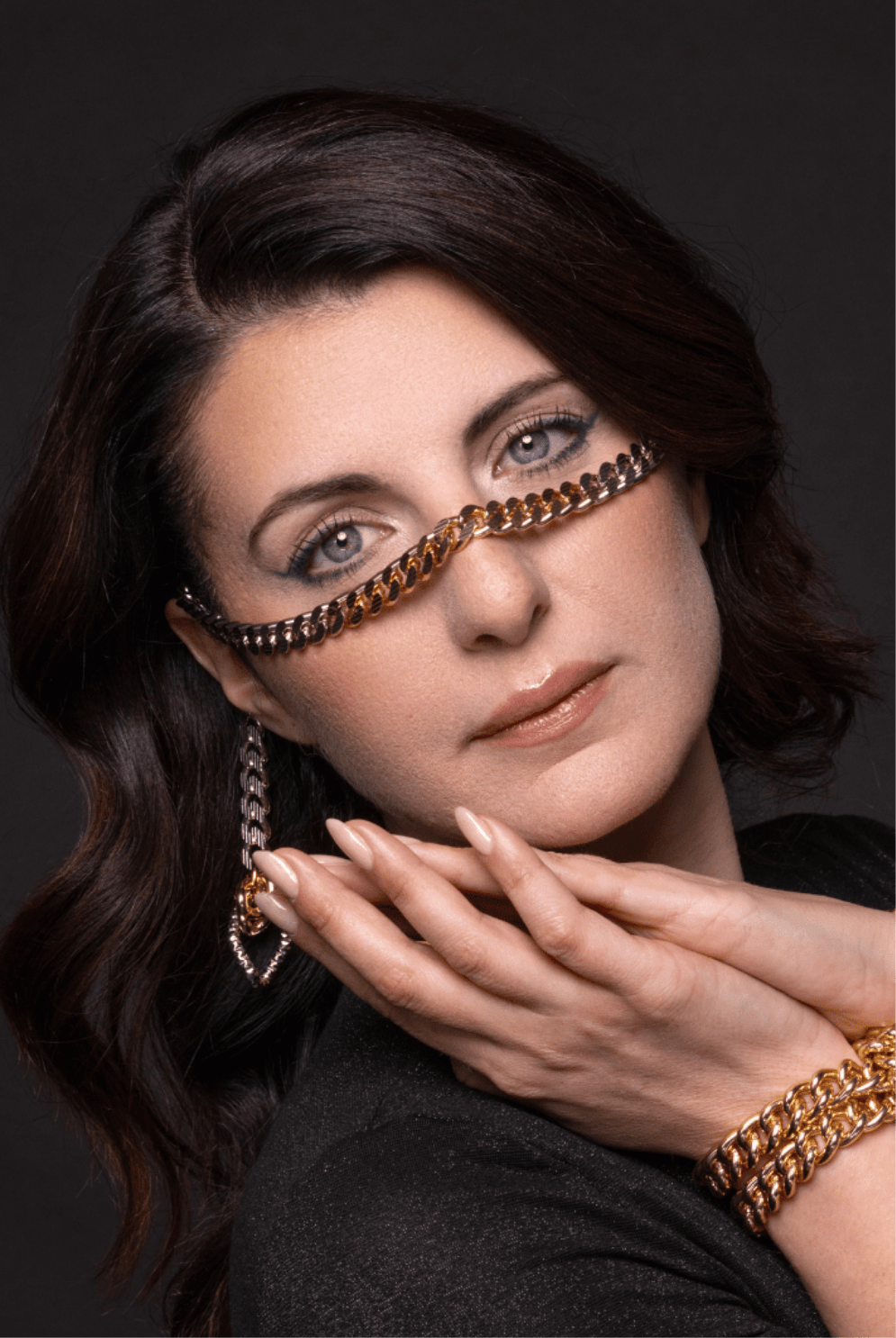 avantgarde nose chain veil bicolor gold and silver