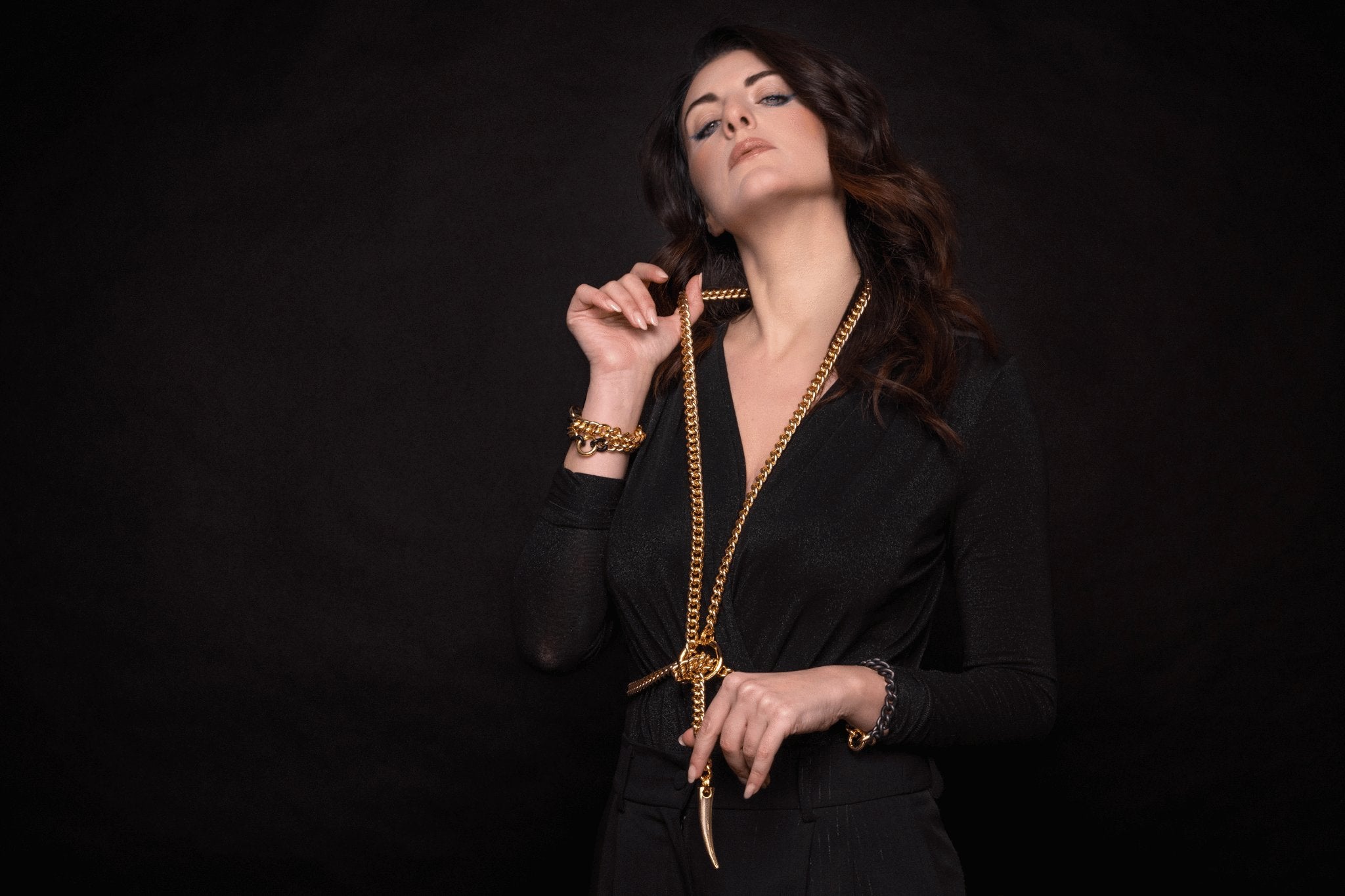 gold statement body chain bondage inspired