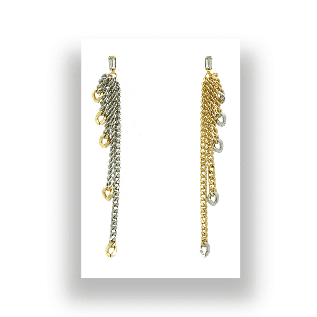 statement bicolor long tassel chain earrings silver gold shoulder dusters