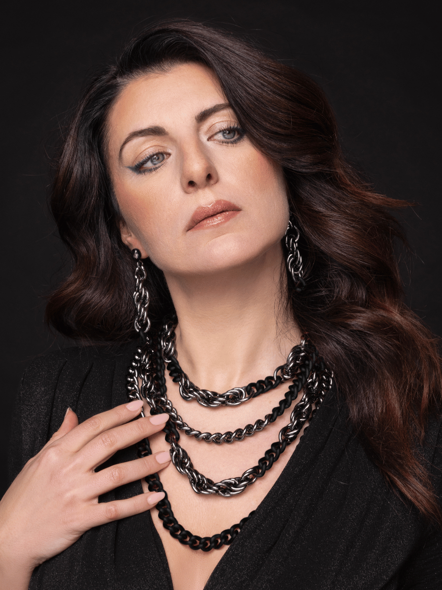 gothic multistrand statement necklace black gunmetal 