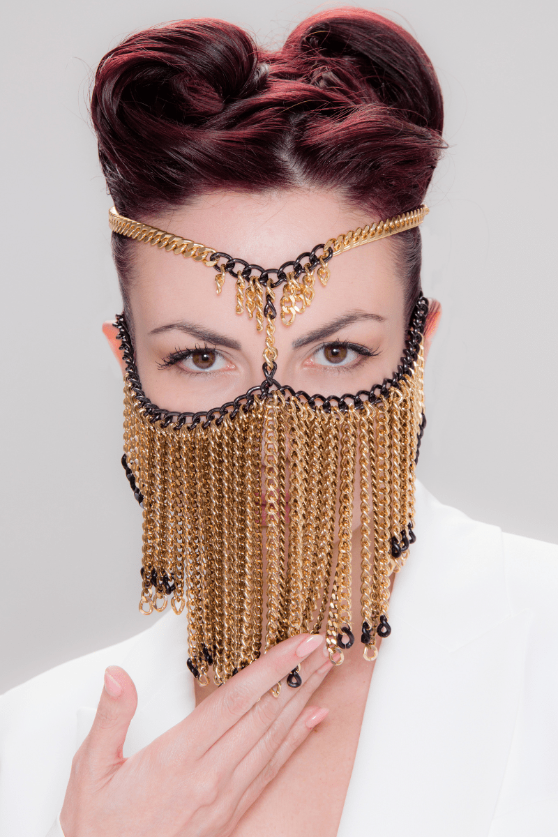 Dune inspired fringed chain veil handmade avantgarde with arabian references