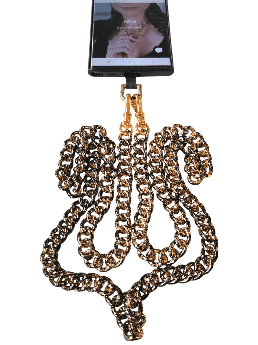 elegant gold and black phone chain 