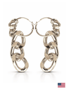 Pair of silver chain link hoop earrings on a white background with an American flag logo.