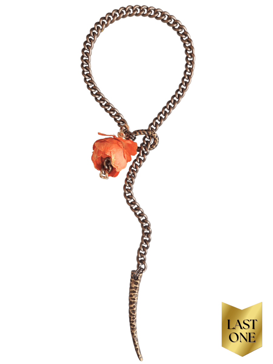 vintage chain necklace with orange flower and claw pendant