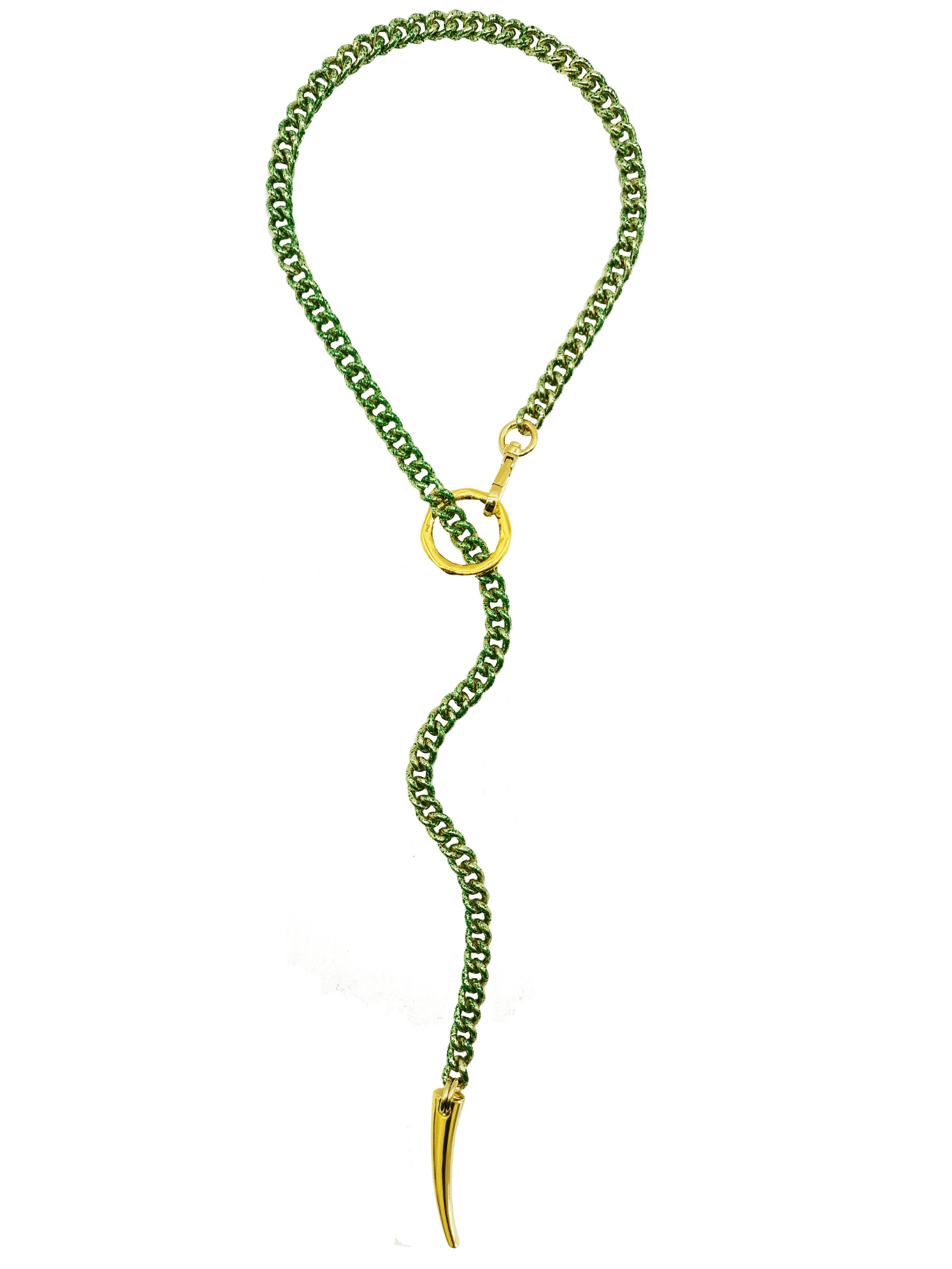 long chain necklace green on gold