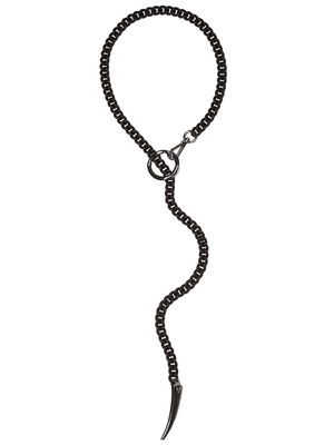 Black matte long chain necklace with gunmetal O ring and spike pendant at the bottom 