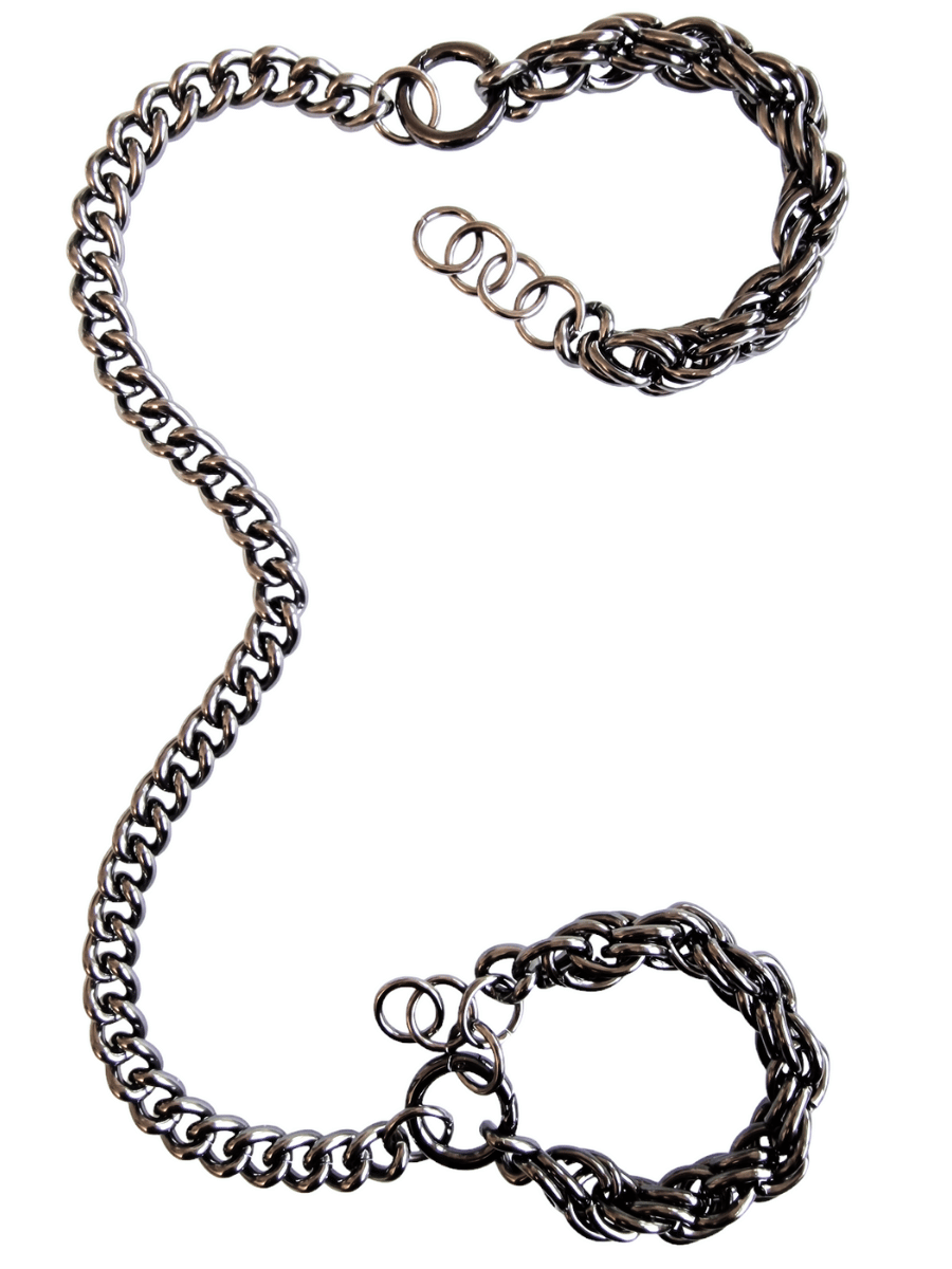 chain cuffs set made with twisted rope in gunmetal color