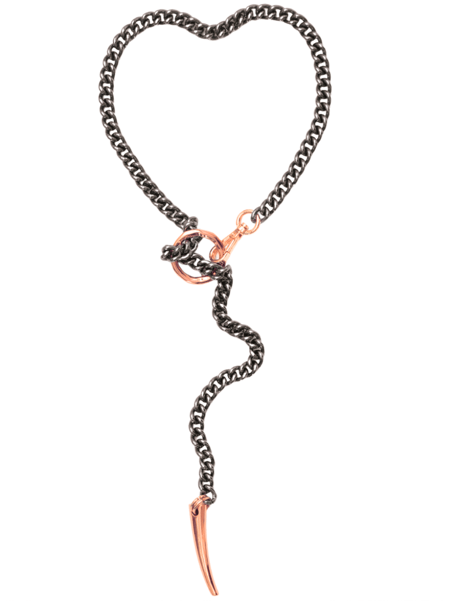 long chain y necklace gunmetal with rose gold